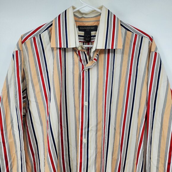 Banana Republic Orange and Red Striped Men's Collared Dress Shirt XL 17 - 17.5 - Picture 7 of 8